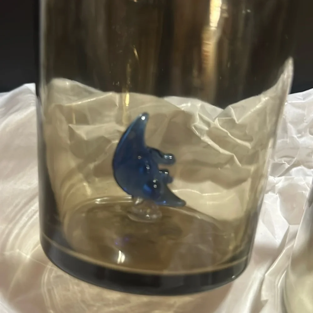 Crescent Blue Moon Star Glass Tumbler Smokey Grey Clear Glass cup set